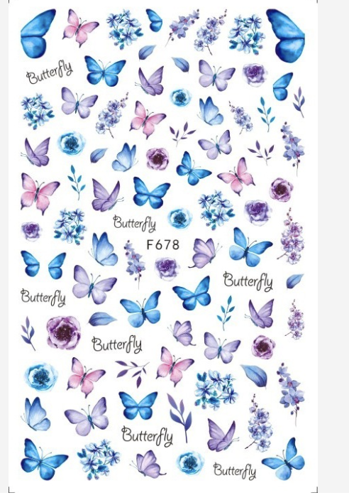 NAIL STICKER PINK BLUE BUTTERFLY