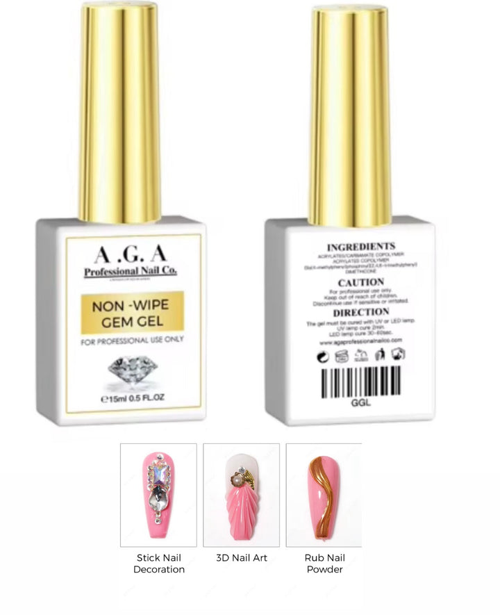 A.G.A NON- WIPE GEM GEL 15ML ( WITH LINER BRUSH )