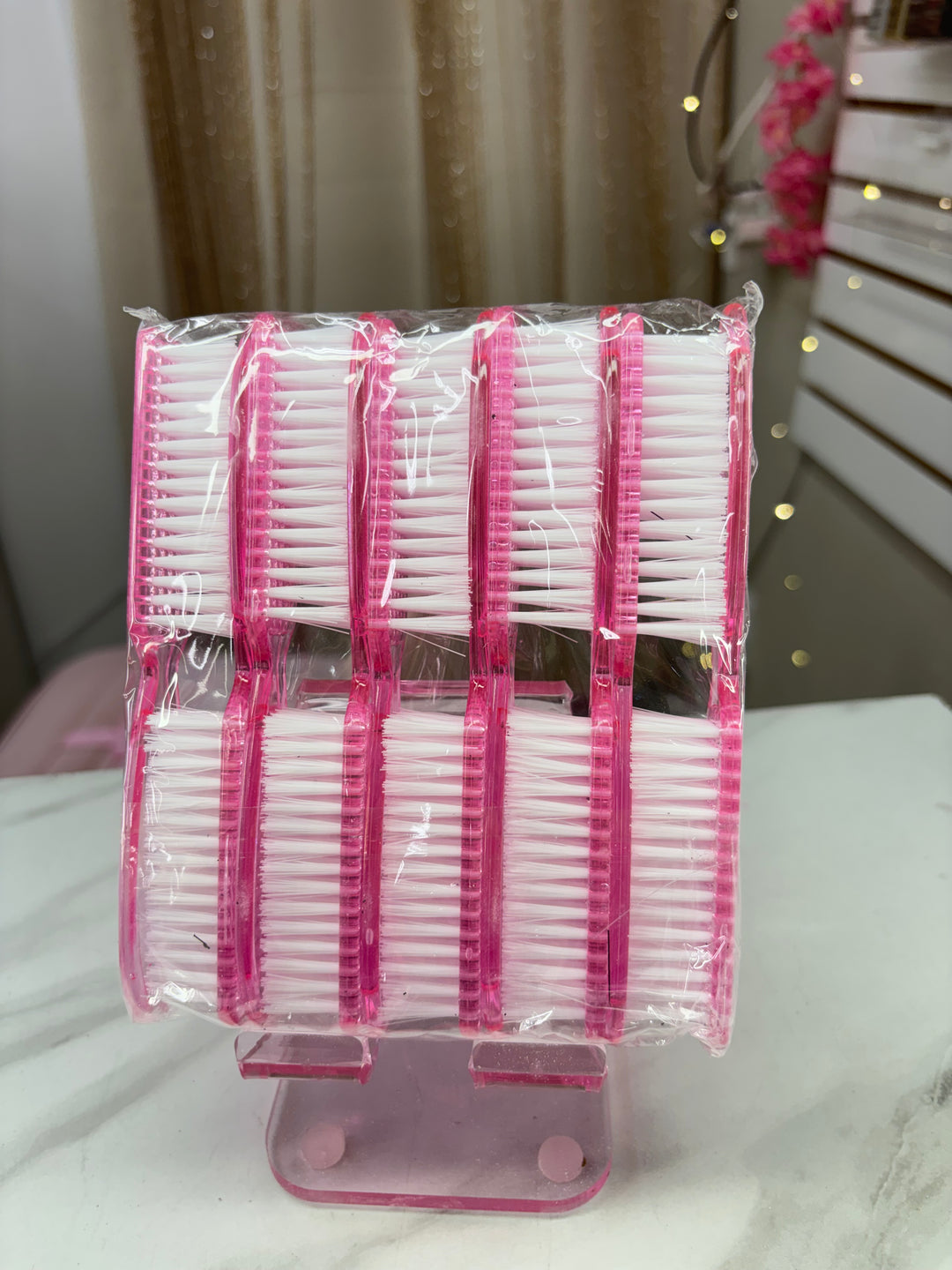 12 pack clear pink manicure brush