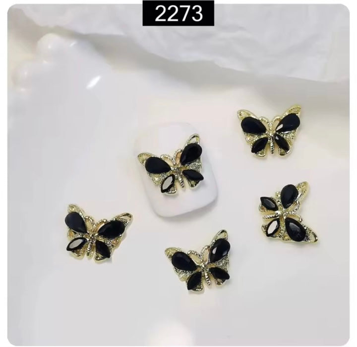BLACK AND GOLD BUTTERFLY NAIL CHARM