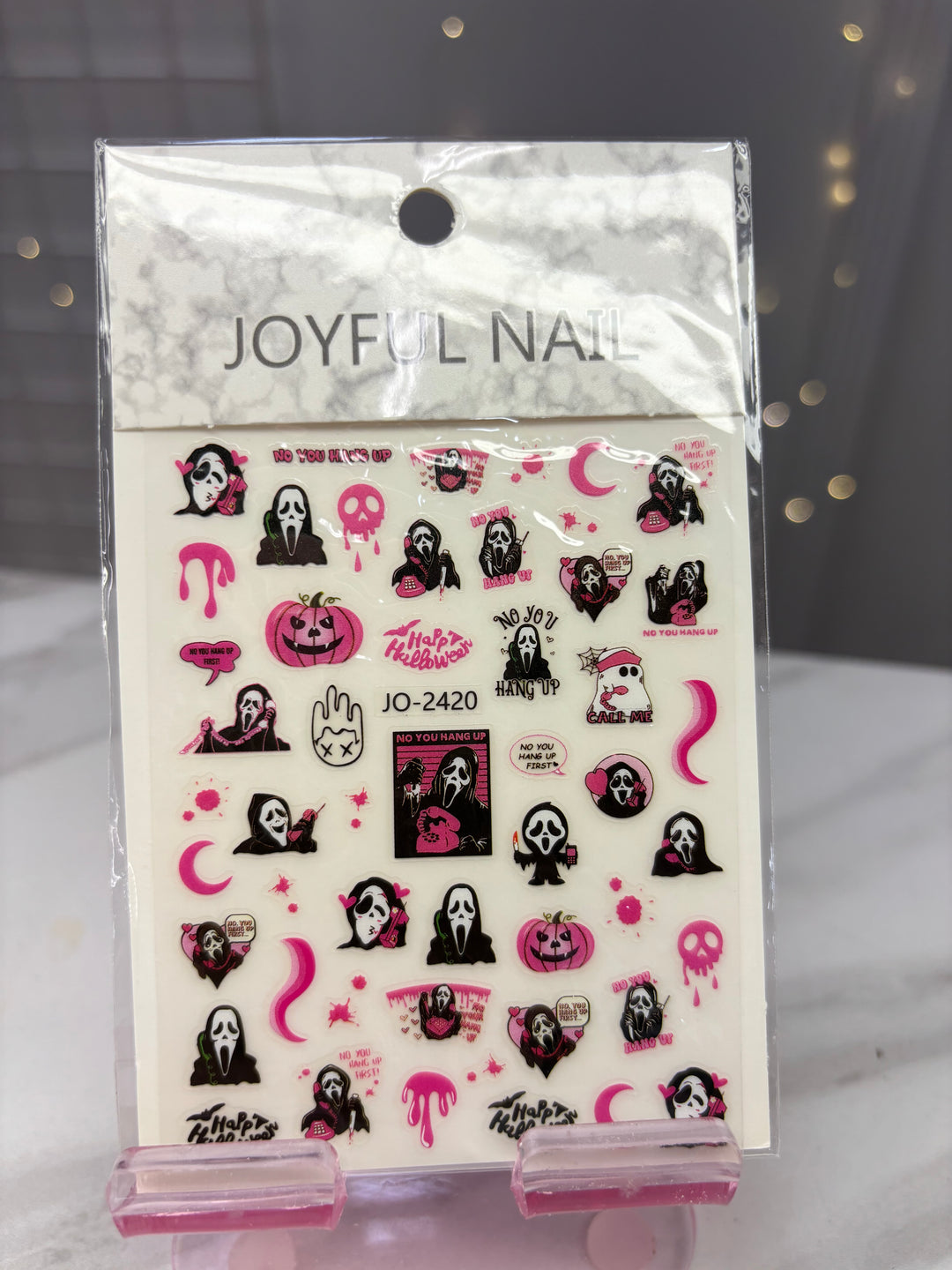 PINK GHOST FACE HALLOWEEN NAIL STICKER