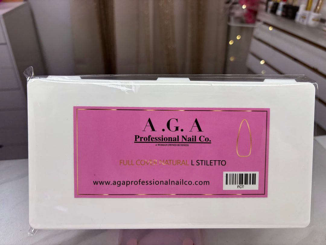 A.G.A LONG STILETTO NATURAL FULL COVER GEL X TIPS