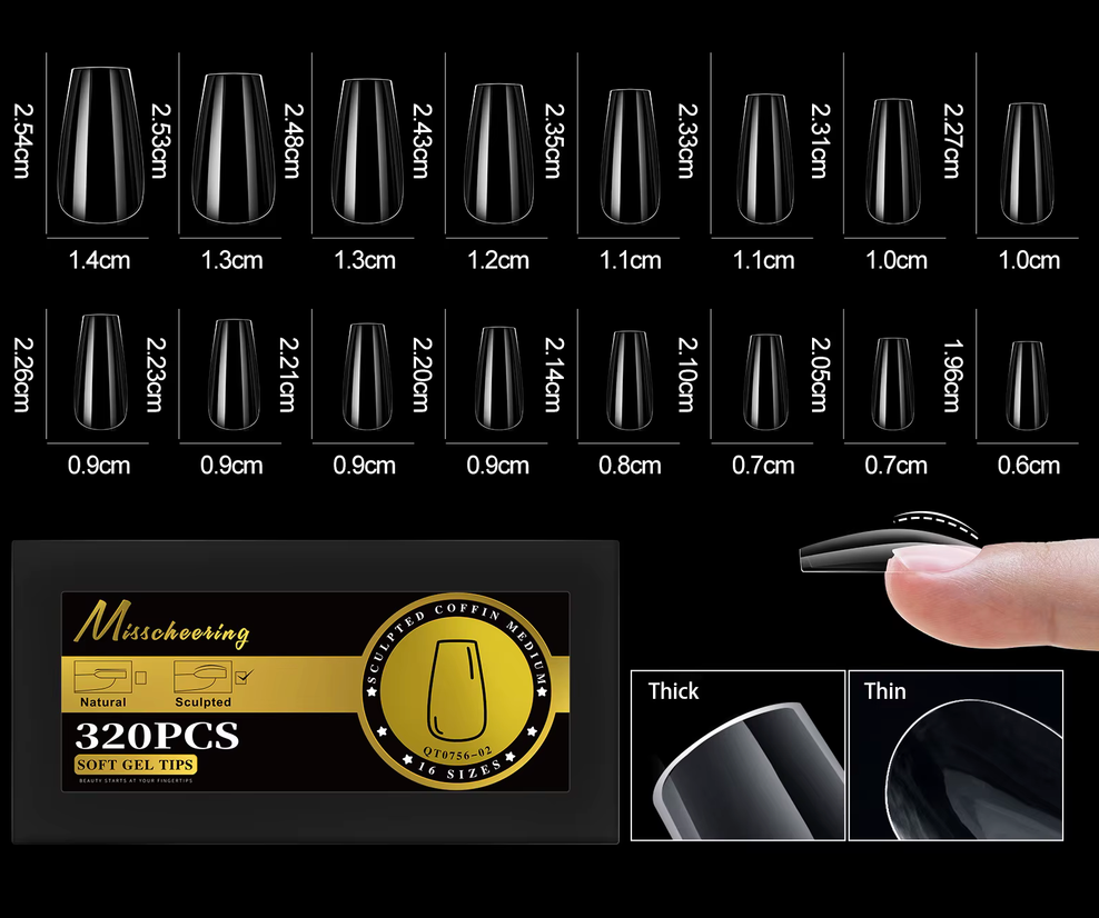 MISSCHEERING SCULPTED COFFIN MEDIUM FULL COVER TIPS