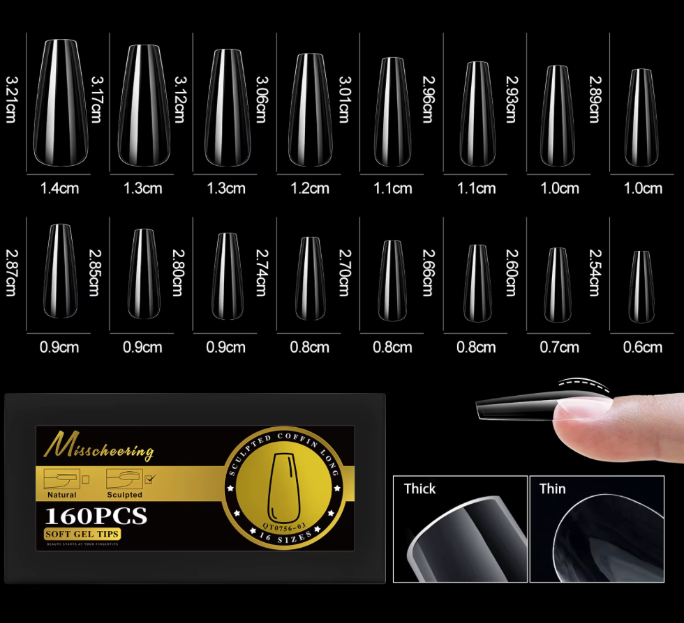 MISSCHEERING SCULPTED COFFIN LONG FULL COVER TIPS