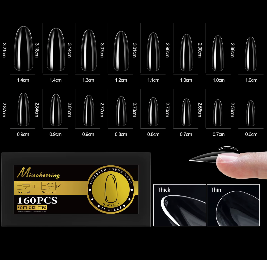 MISSCHEERING SCULPTED ROUND LONG FULL COVER TIPS
