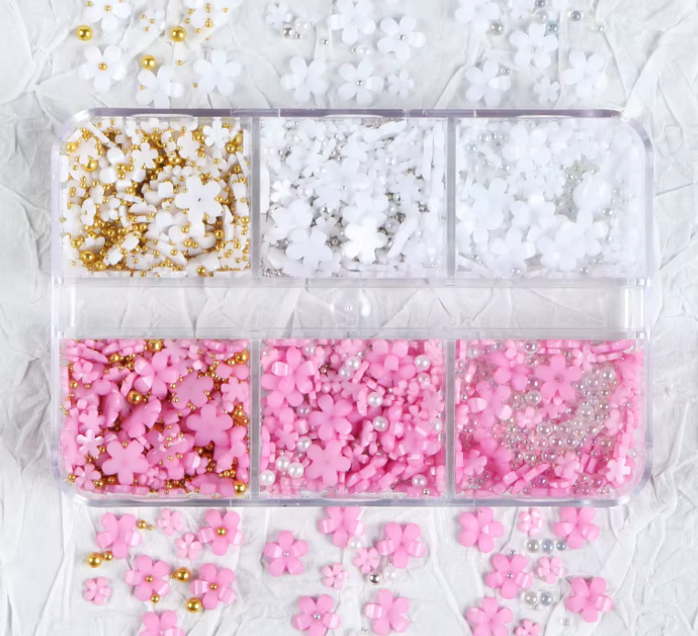 PINK AND WHITE 3D RESIN FLOWER ( 6 GRID PACK)