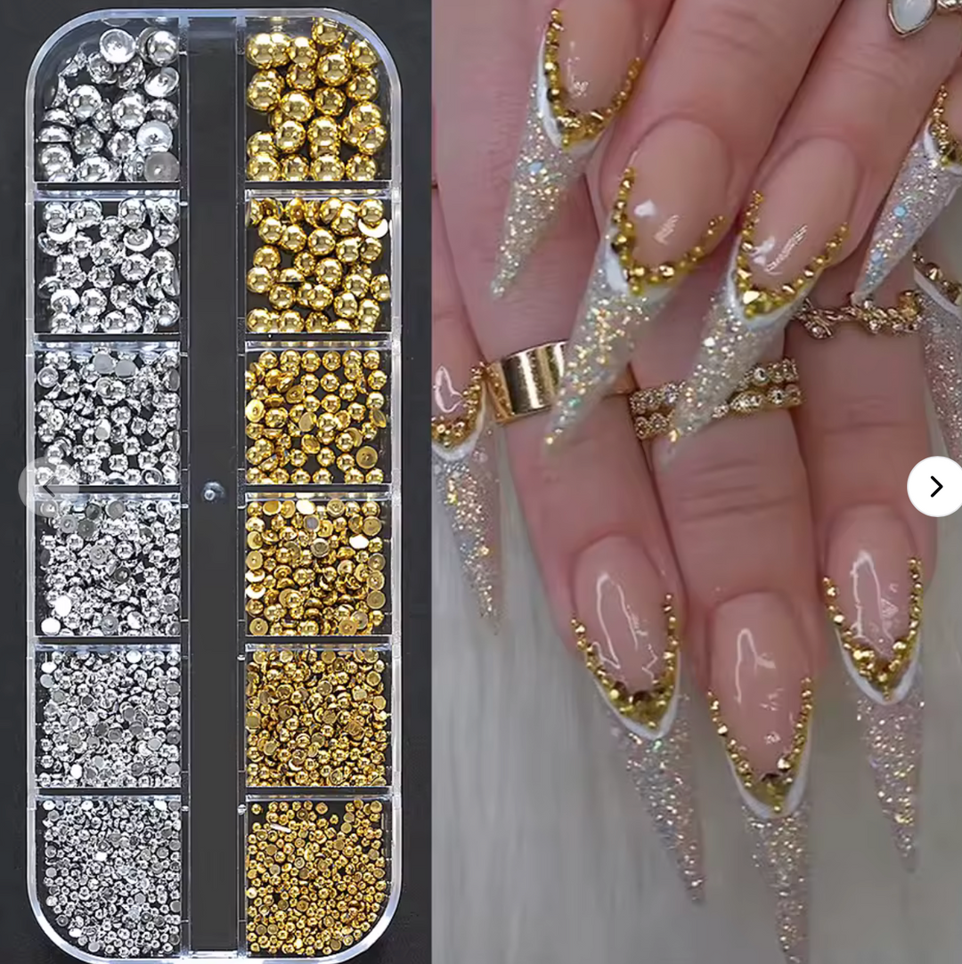 GOLD AND SILVER FLAT BACK CAVIAR BEAD ( 12 GRID BOX )