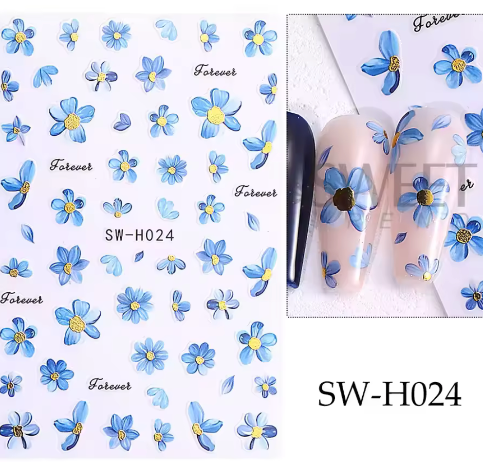 BLUE WITH GOLD FLOWER STICKER