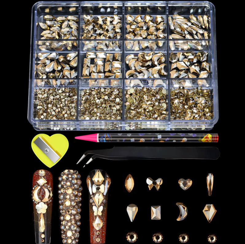 CHAMPAGNE GOLD 12 GRID RHINESTONE SET