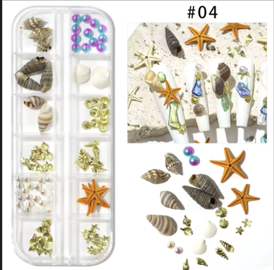 SEA SHELL 12 GRID NAIL ART DECORATION